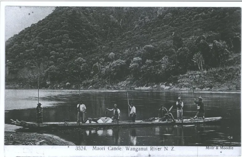 Maori Canoe, Wanganui River, N.Z. Sequence: In postcards Photographer: Muir & Moodie Notes: No. 3524, Hocken Collections Uare Taoka o Hākena