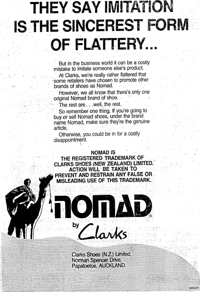 Advertisement for Nomads, warning against fakes
